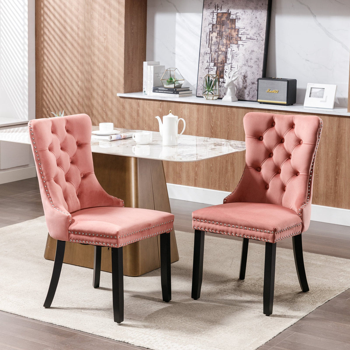 Two velvet cushioned bar stools (pink) - KiKiUMi