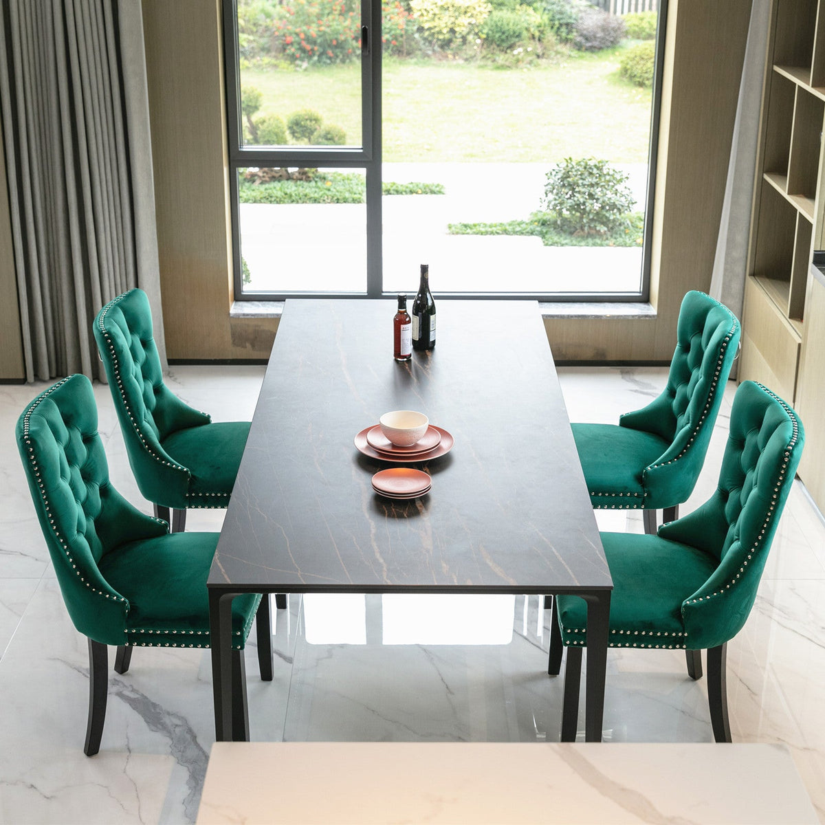 Two velvet upholstered bar stools (green) - KiKiUMi