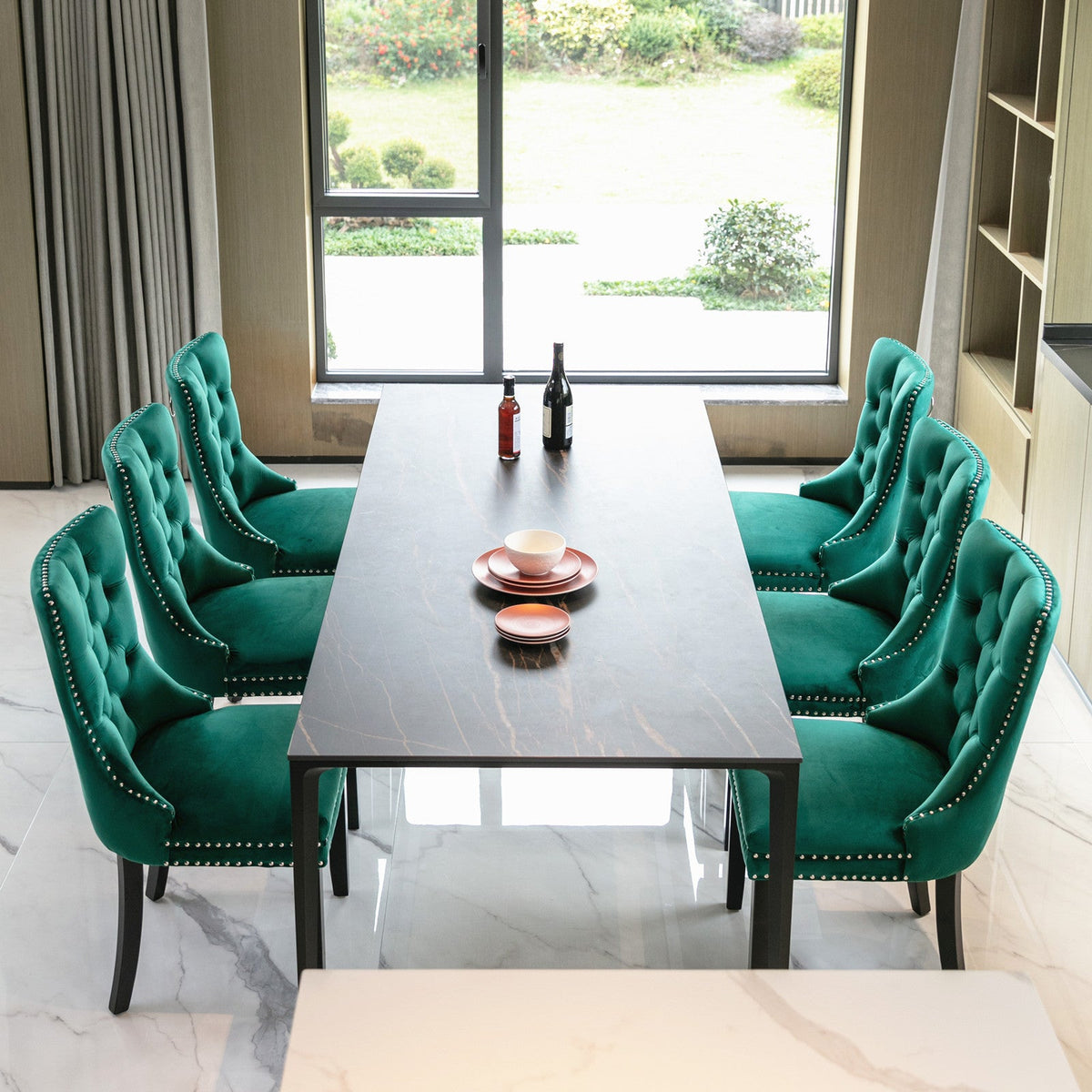 Two velvet upholstered bar stools (green) - KiKiUMi
