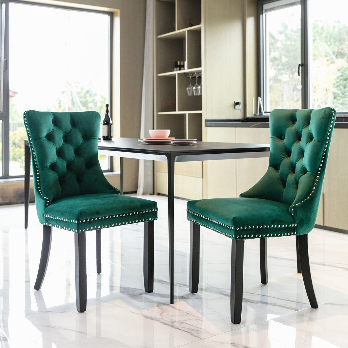 Two velvet upholstered bar stools (green) - KiKiUMi