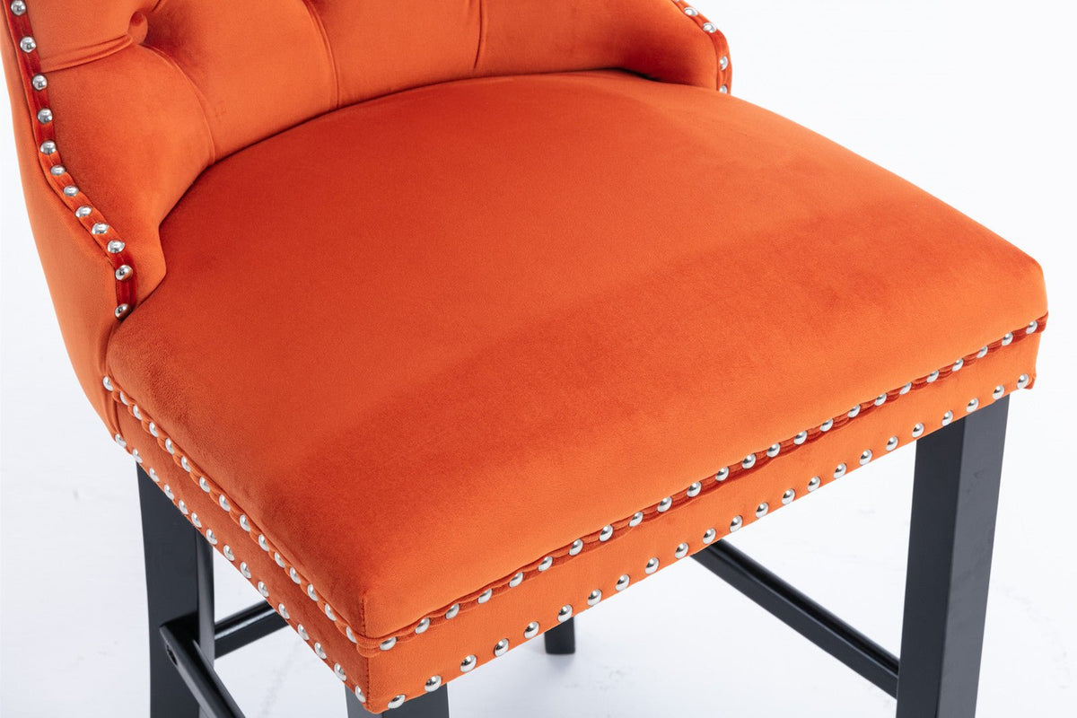 Velvet upholstered bar stool (orange) - KiKiUMi
