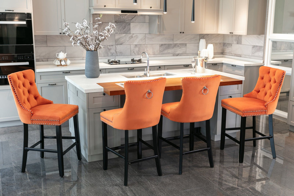 Velvet upholstered bar stool (orange) - KiKiUMi