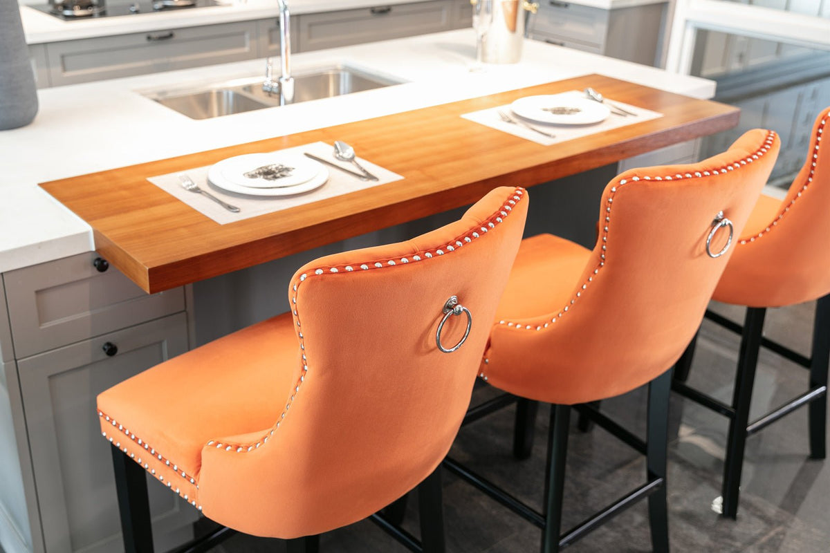Velvet upholstered bar stool (orange) - KiKiUMi