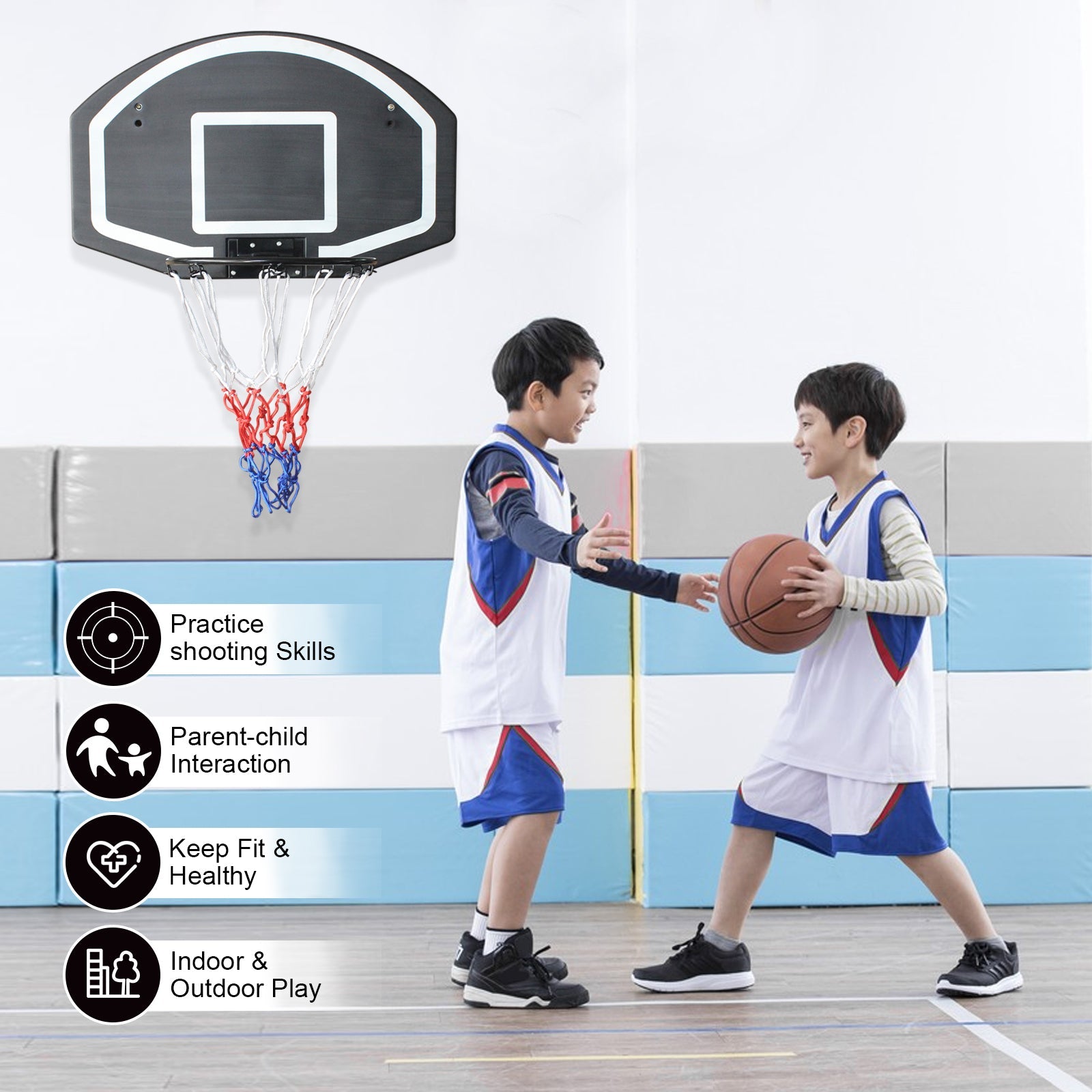 Wall - mounted basketball hoop, 28.5 x 18 - inch anti - drop back - KiKiUMi