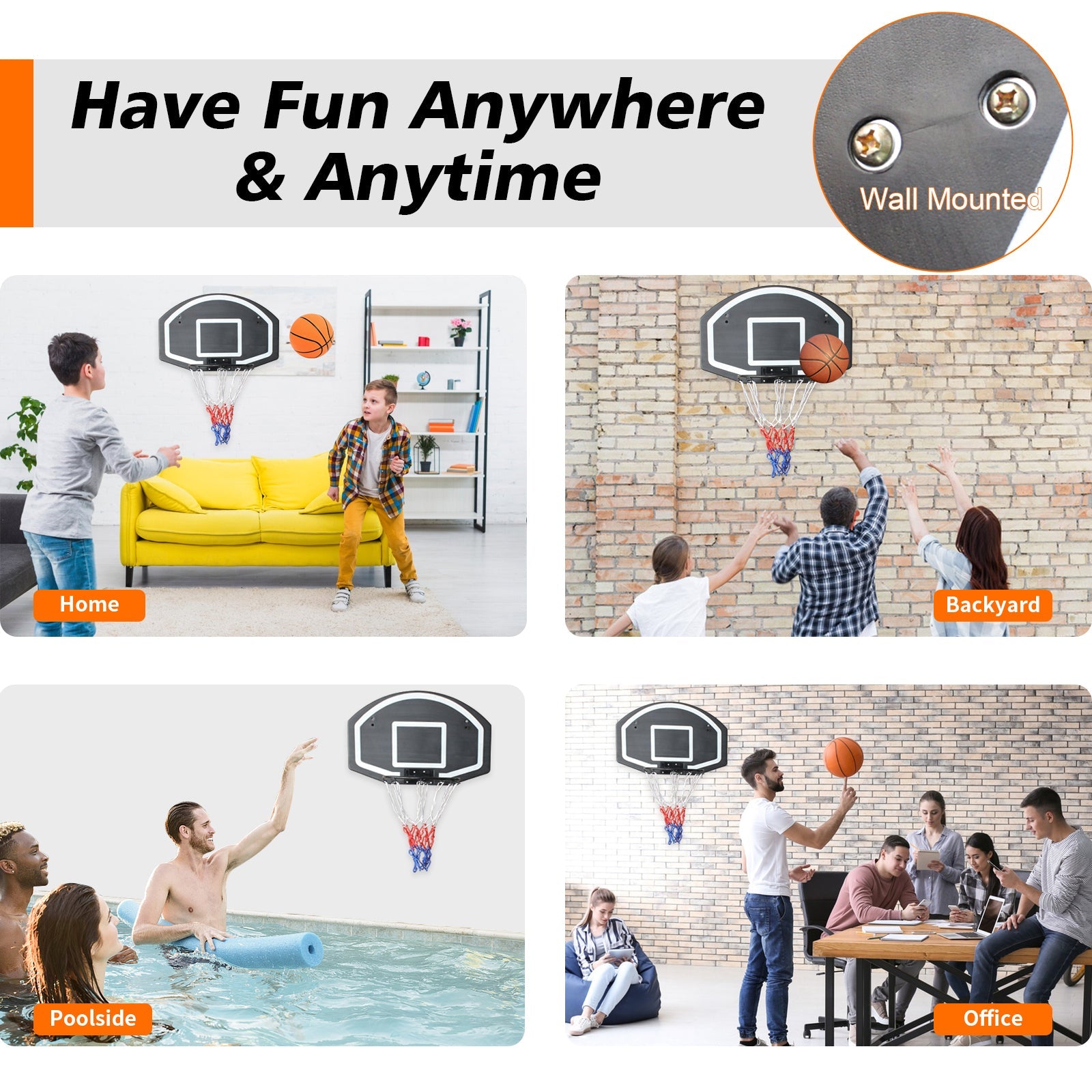 Wall - mounted basketball hoop, 28.5 x 18 - inch anti - drop back - KiKiUMi