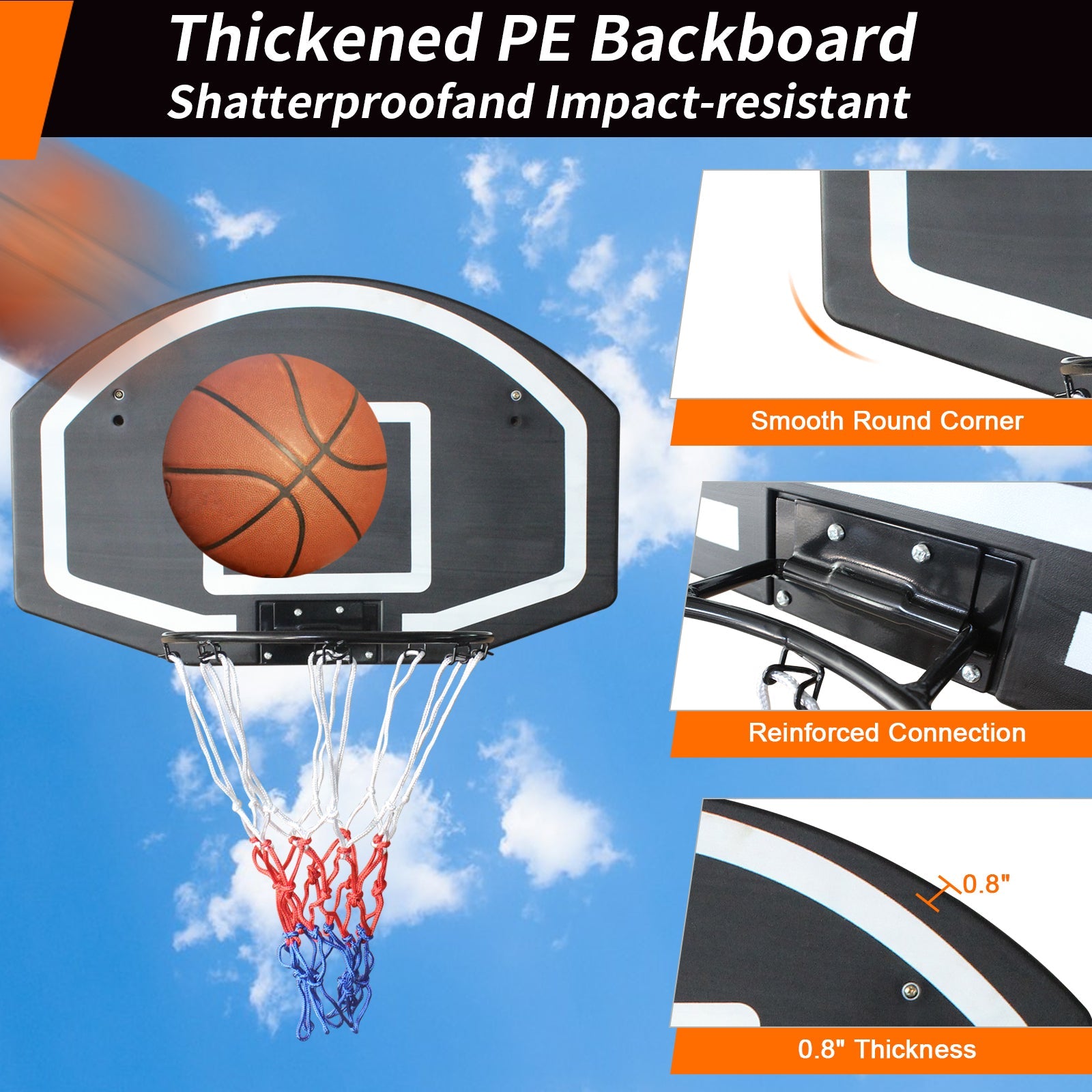 Wall - mounted basketball hoop, 28.5 x 18 - inch anti - drop back - KiKiUMi