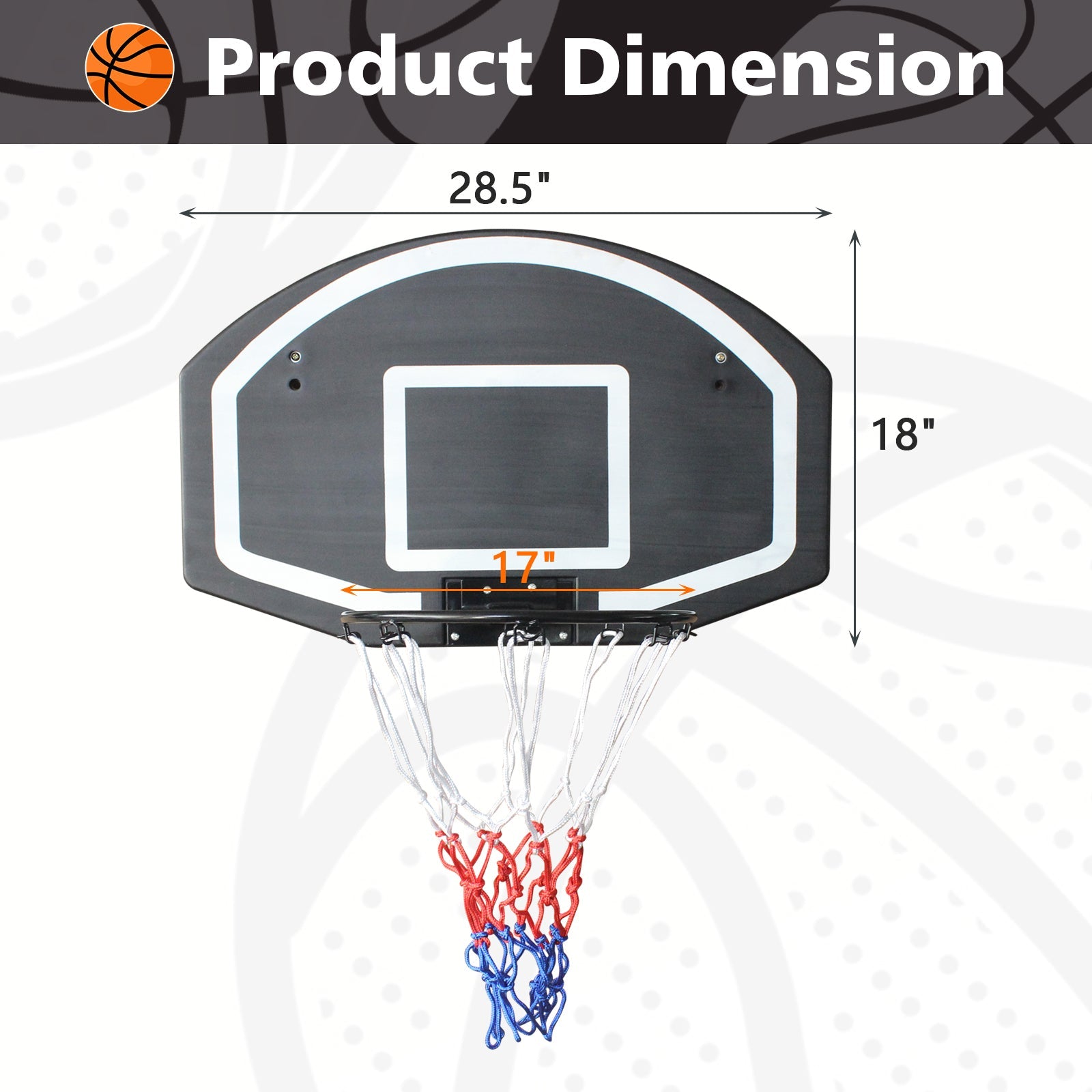 Wall - mounted basketball hoop, 28.5 x 18 - inch anti - drop back - KiKiUMi