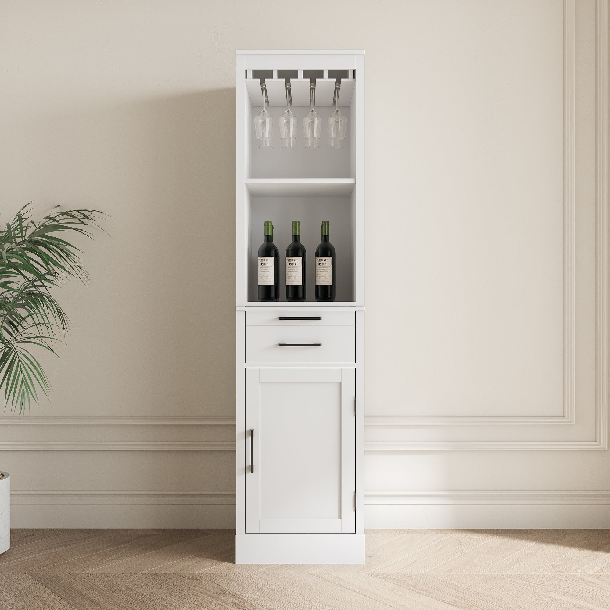 White color modular wine bar cabinet Buffet Cabinet with Hutch for Dining Room - KiKiUMi