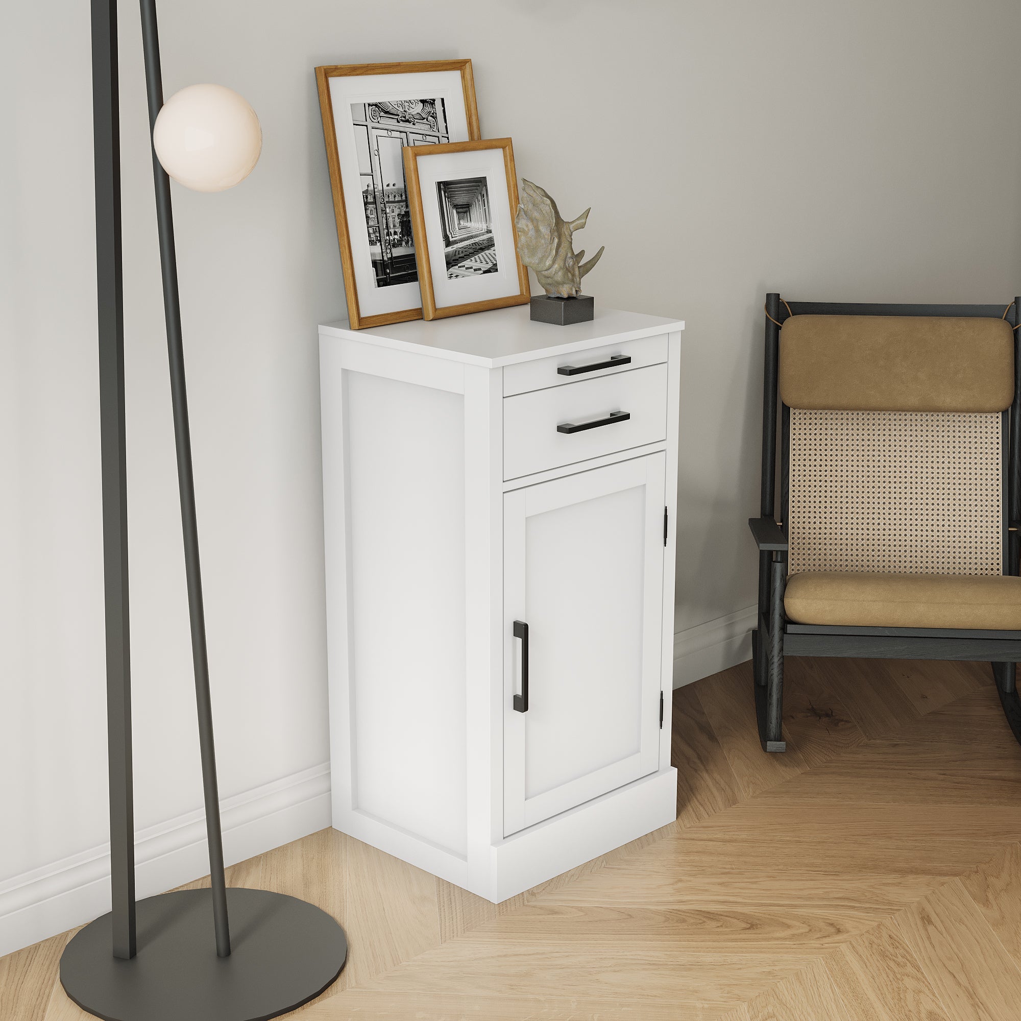 White color modular wine bar cabinet Buffet Cabinet with Hutch for Dining Room - KiKiUMi