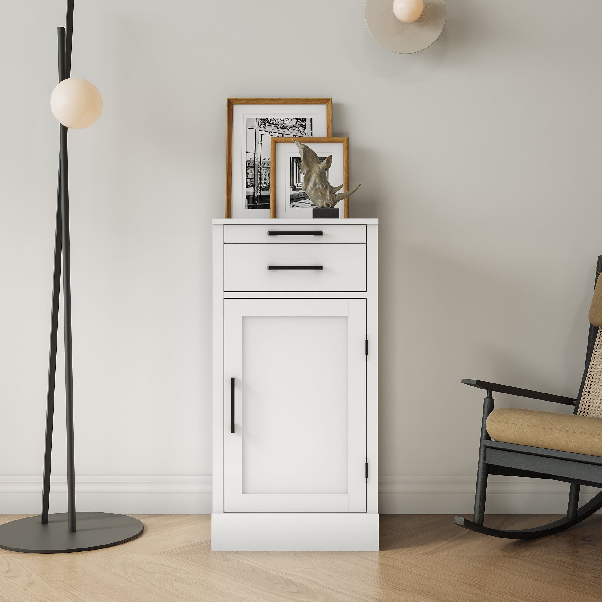 White color modular wine bar cabinet Buffet Cabinet with Hutch for Dining Room - KiKiUMi