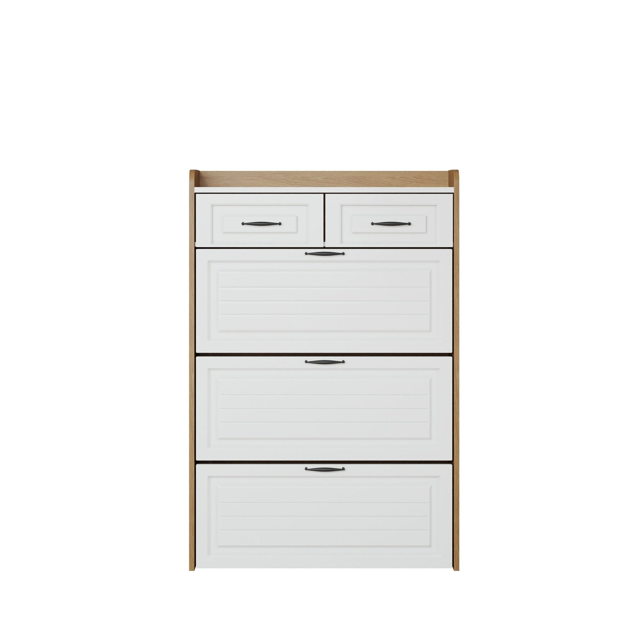 White oak-colored shoe cabinet, 3 doors and 2 drawers - KiKiUMi