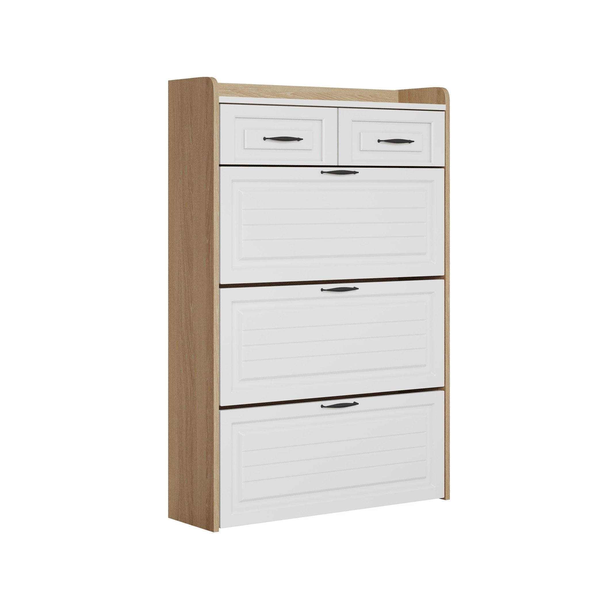 White oak-colored shoe cabinet, 3 doors and 2 drawers - KiKiUMi