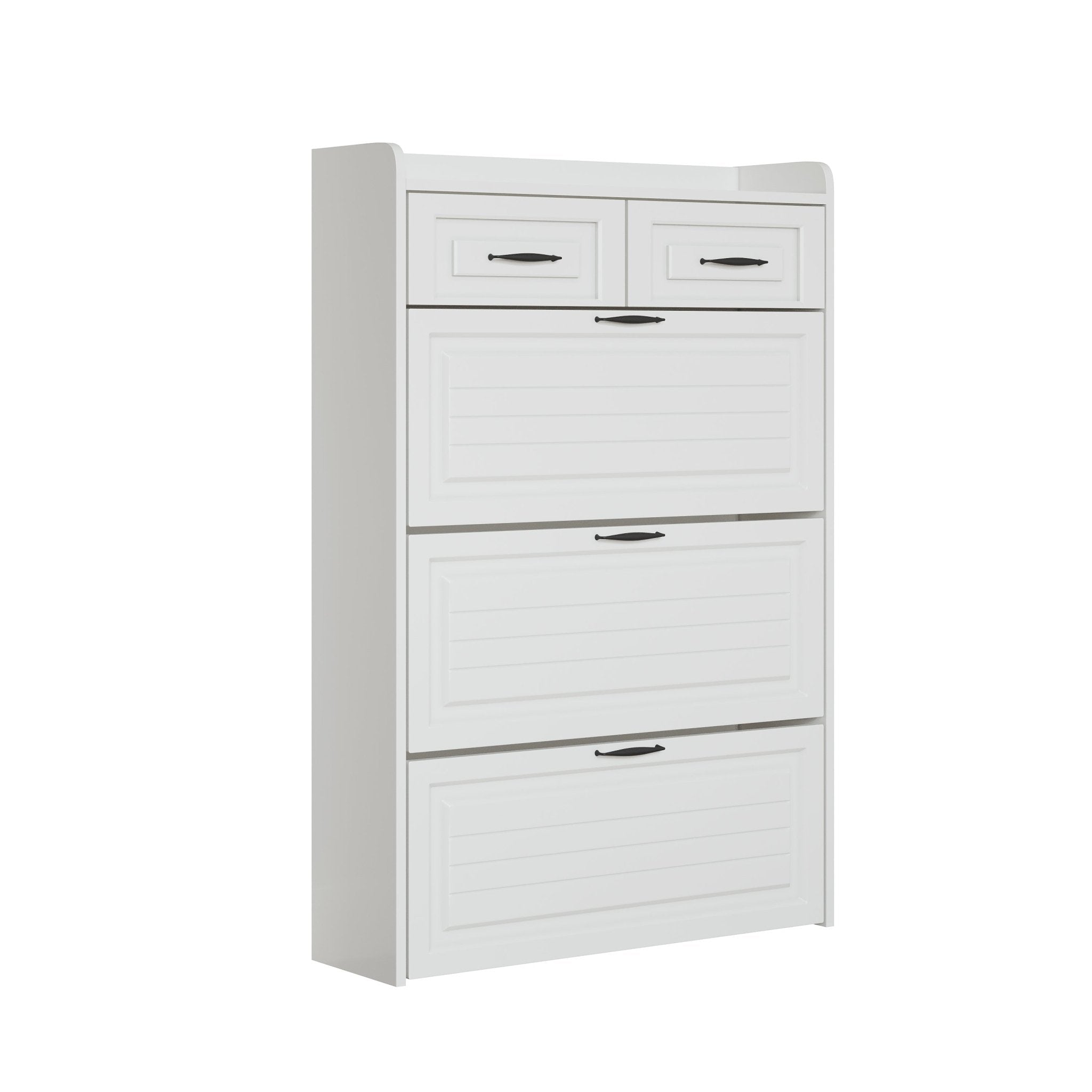 White shoe cabinet, 3 doors and 2 drawers, with large storage space - KiKiUMi