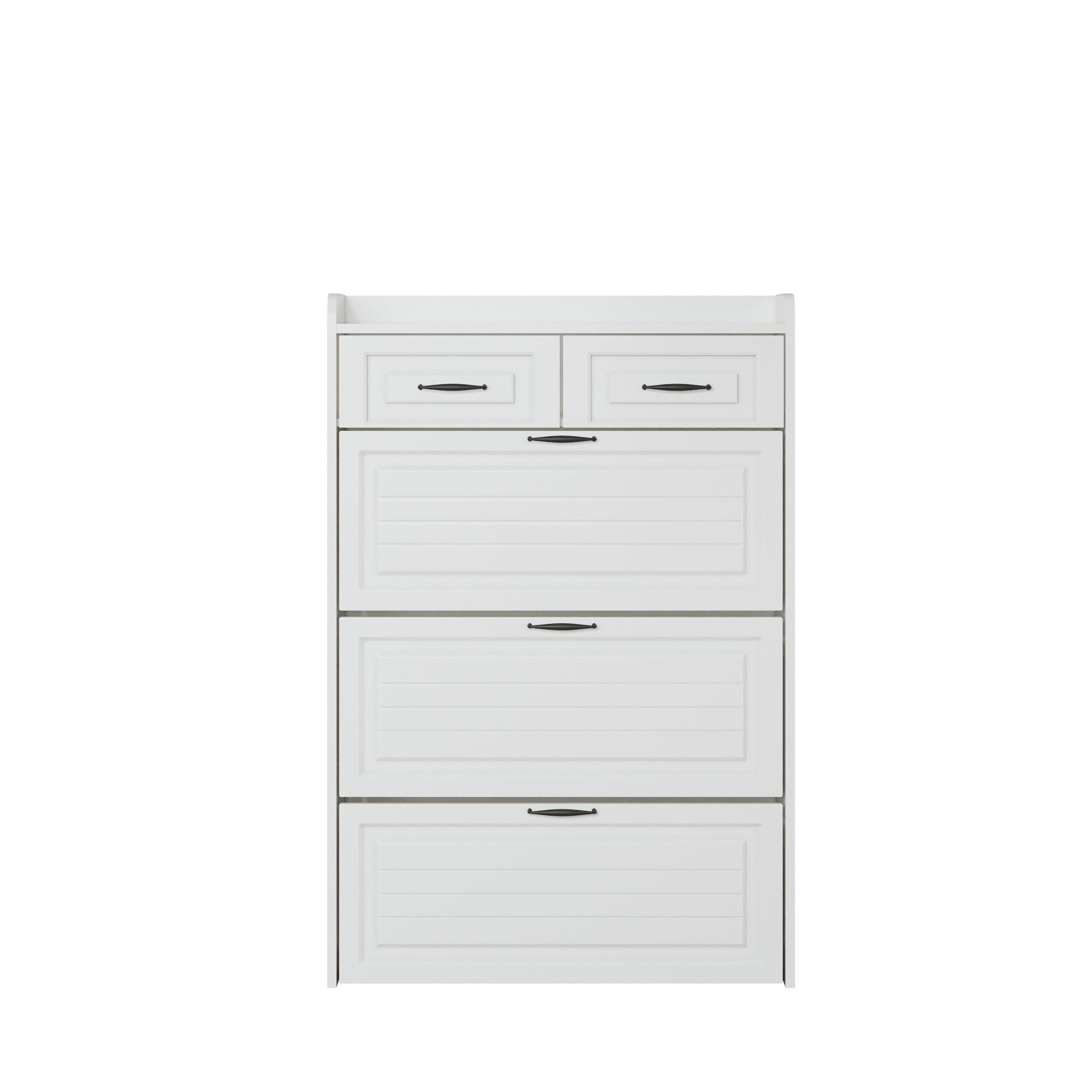 White shoe cabinet, 3 doors and 2 drawers, with large storage space - KiKiUMi