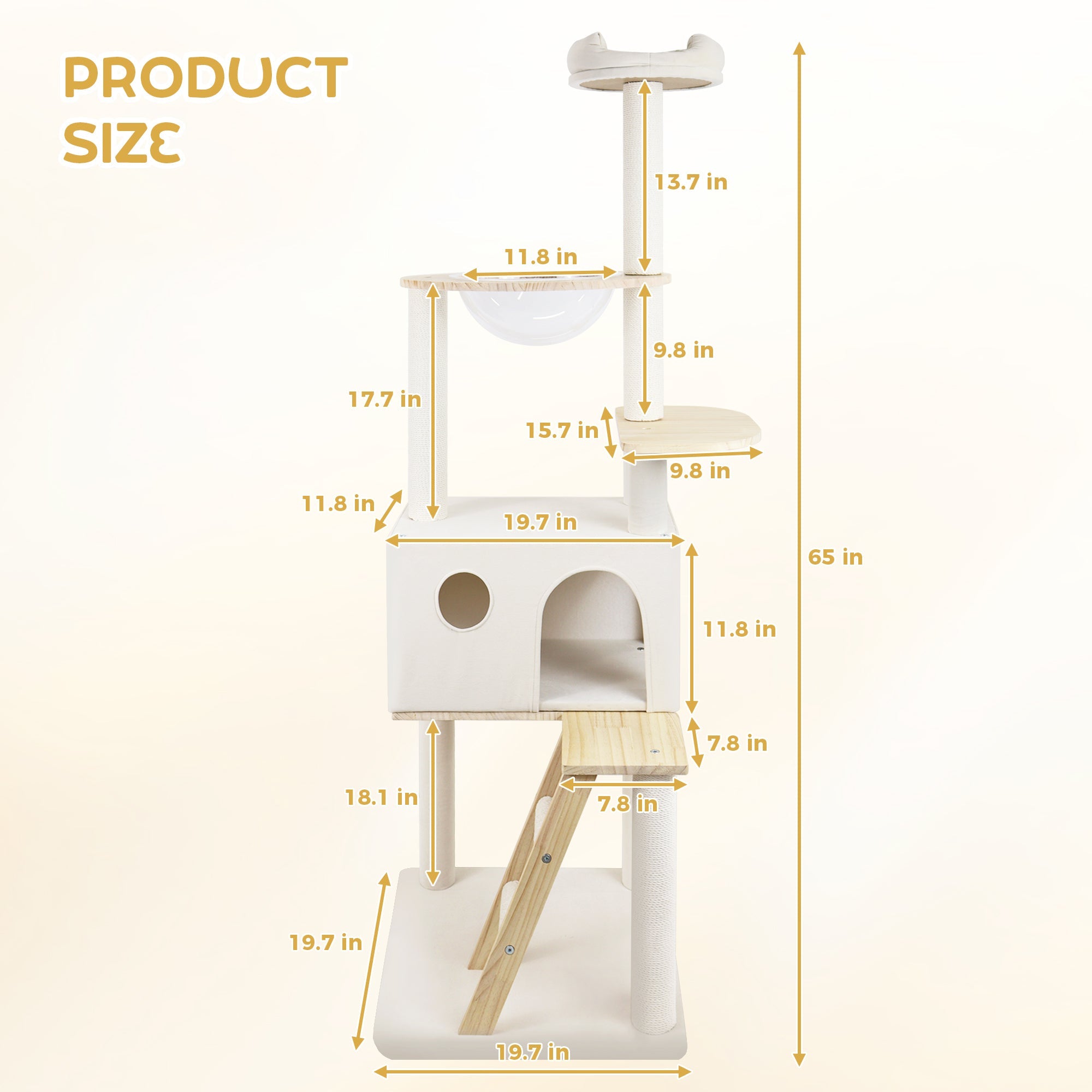 wood cat tree with large condo wood ladder and transparent spacecraft 165cm - KiKiUMi