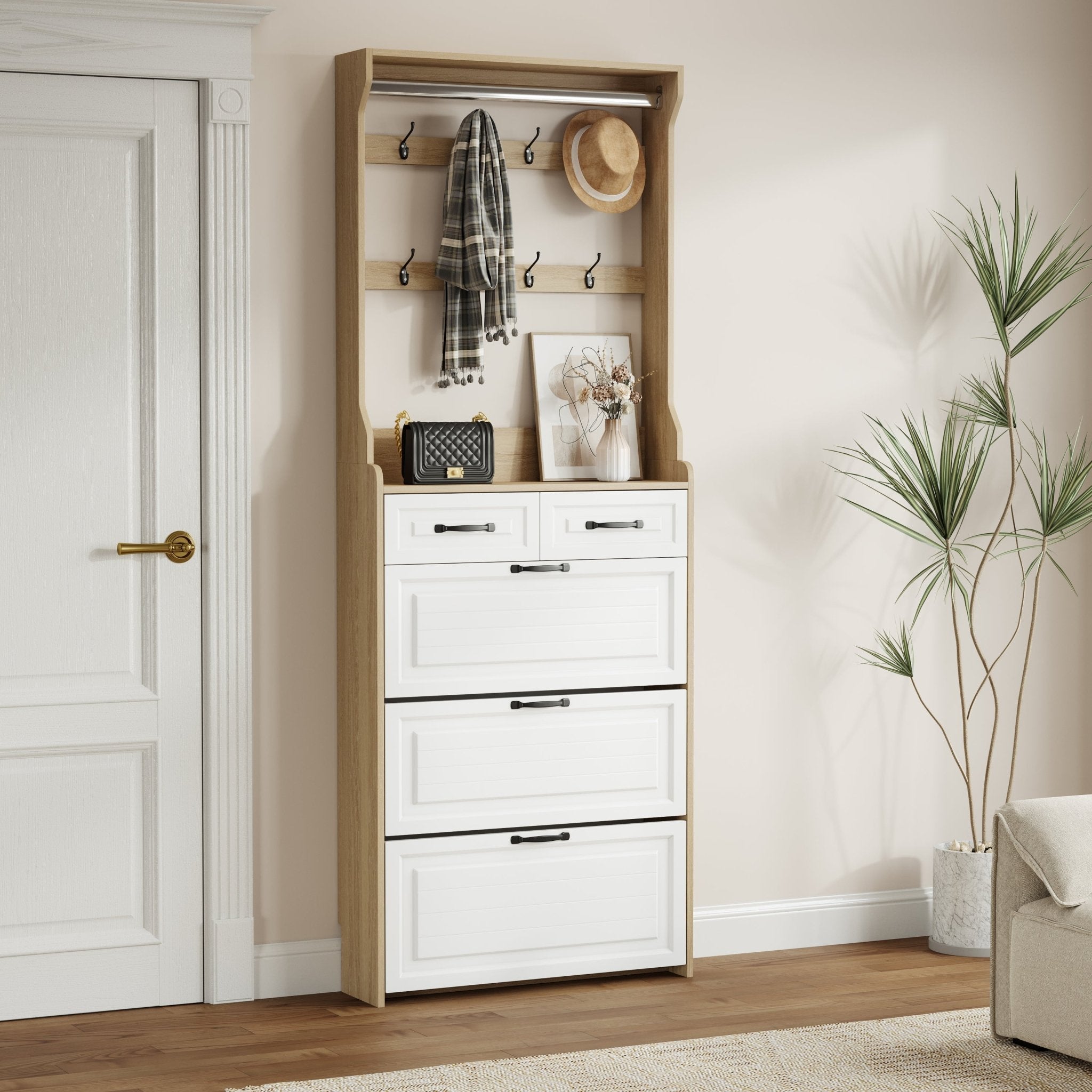 Wooden shoe cabinet, 3 doors and 2 drawers - KiKiUMi