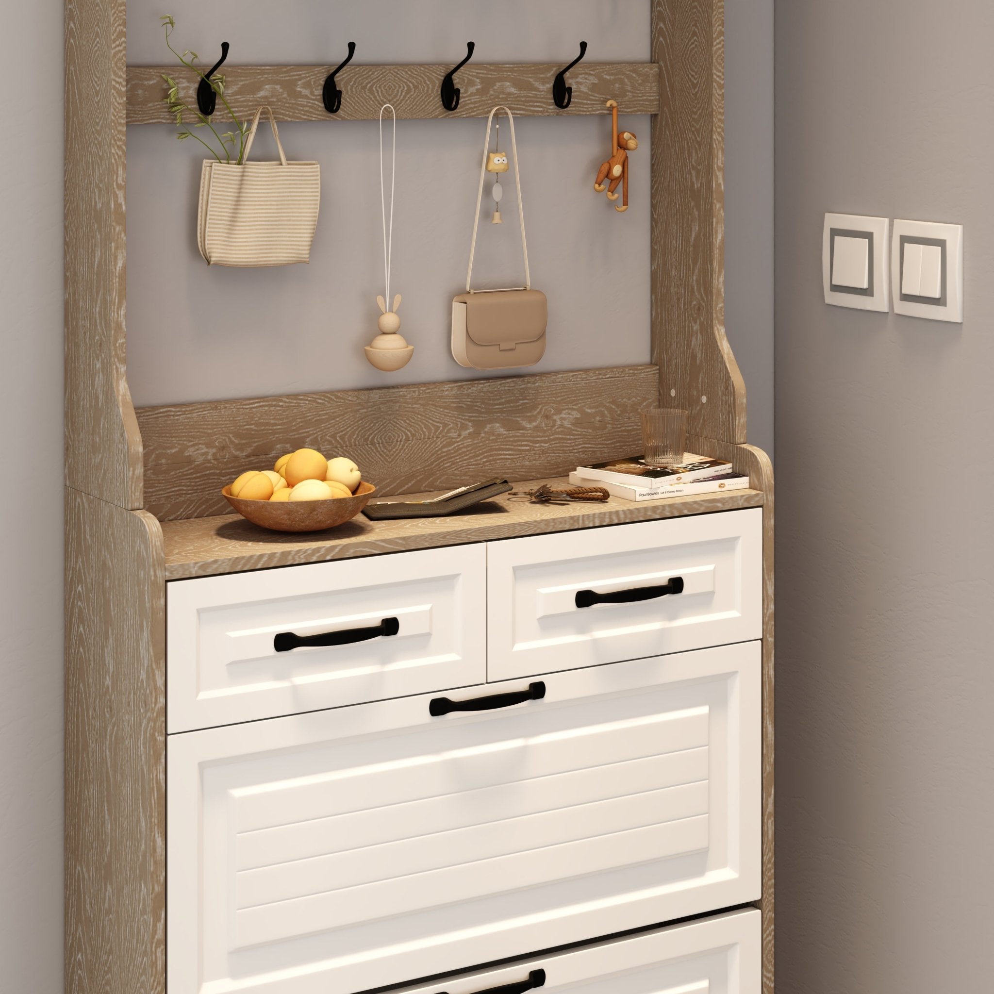 Wooden shoe cabinet, 3 doors and 2 drawers - KiKiUMi